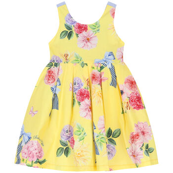 Girls Yellow Floral & Bow Dress