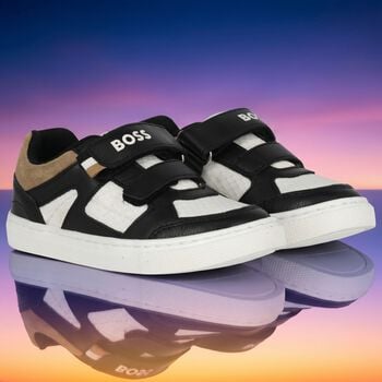 Boys Black, White & Beige Logo Trainers