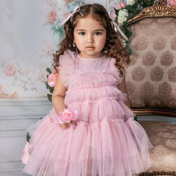 Baby Girls Pink Embellished Tulle Dress Set