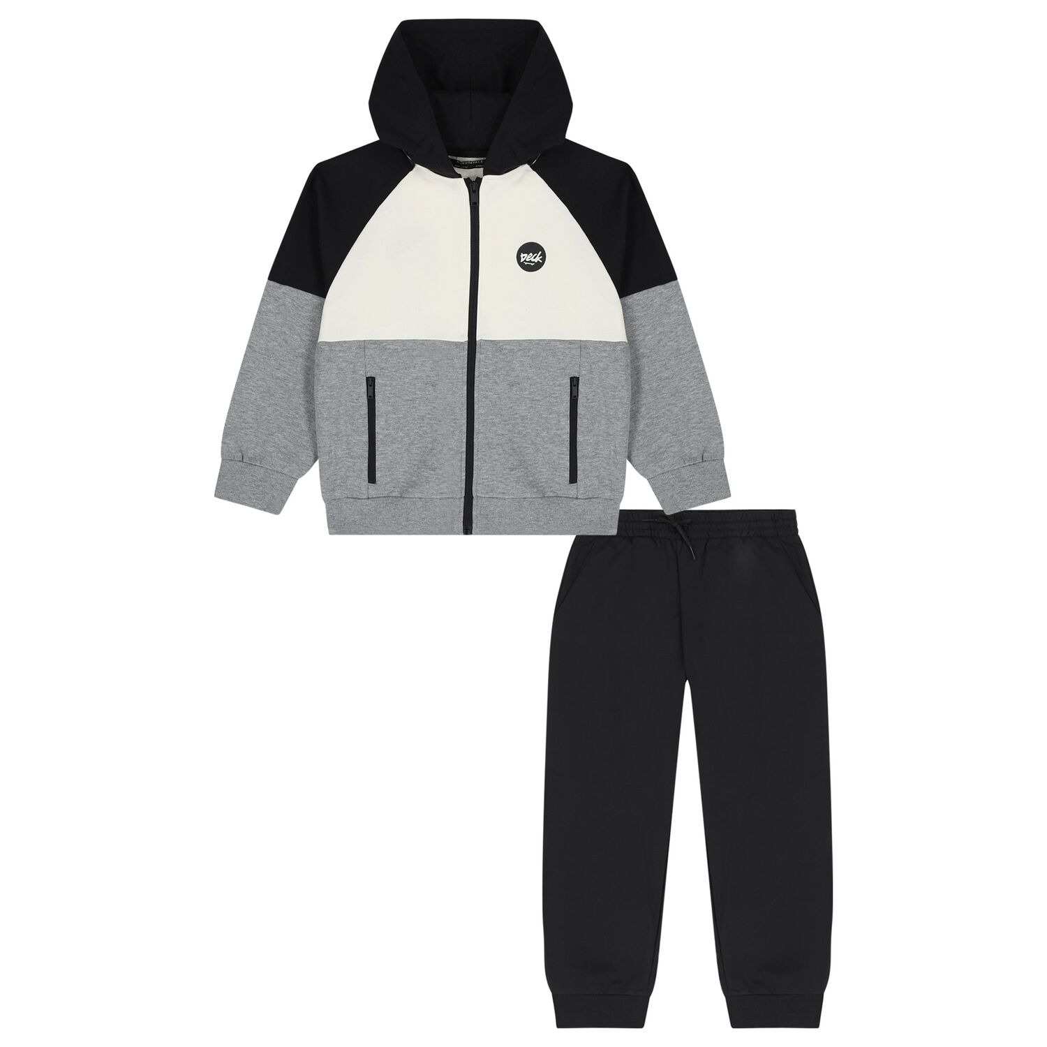 Boys Black, Ivory & Grey Tracksuit, 1, hi-res