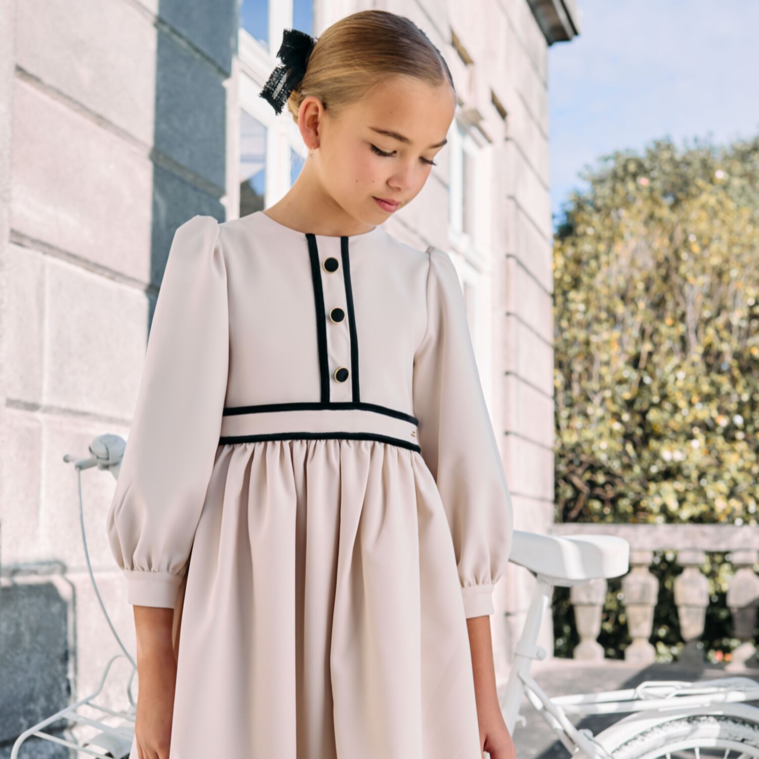 Girls Ivory Crepe Dress, 1, hi-res