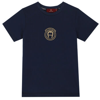 Boys Navy Embroidered Logo T-Shirt