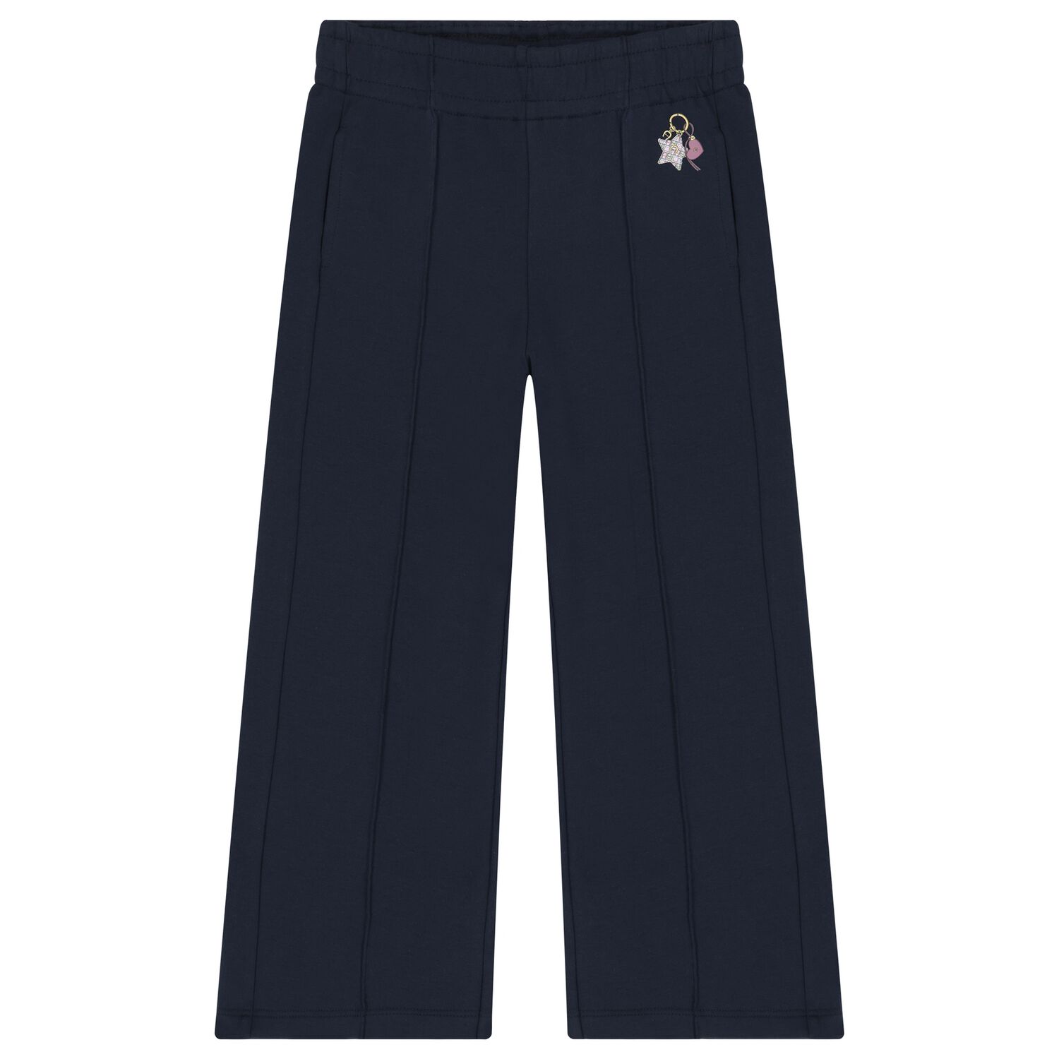 Girls Navy Blue Logo Trousers, 1, hi-res