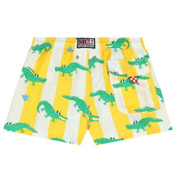 Boys Yellow & White Striped Crocodile Swim Shorts