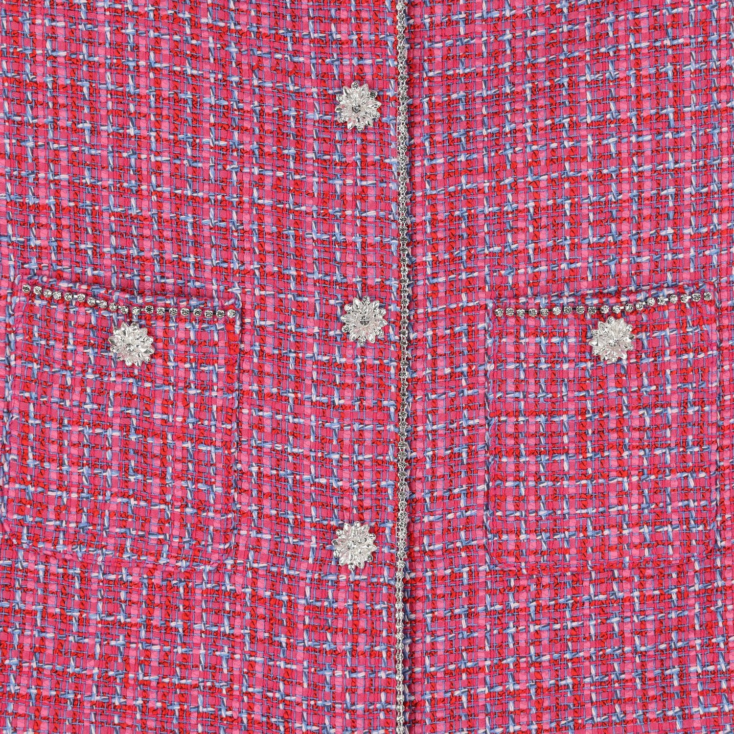 Girls Pink Tweed Diamante Dress, 1, hi-res