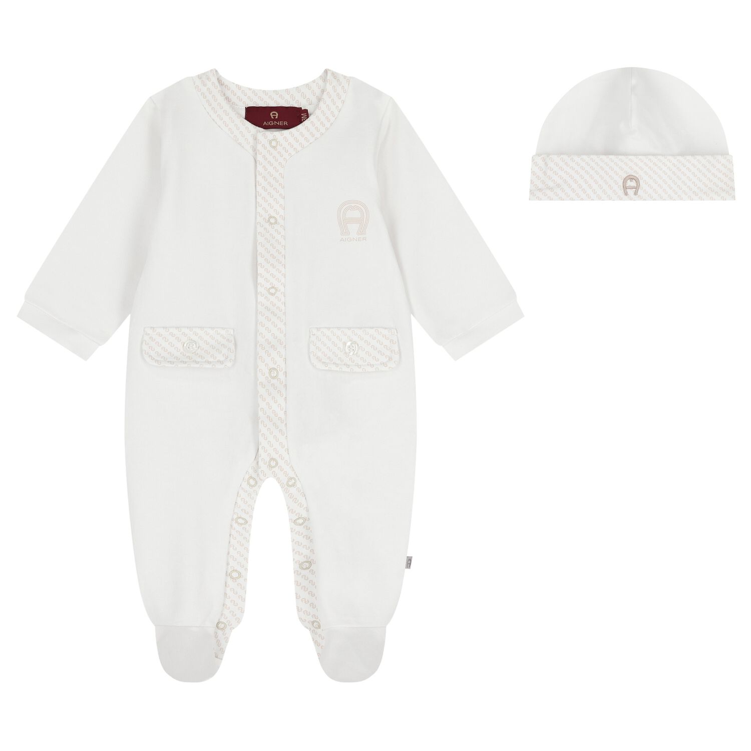 White & Beige Logo Babygrow Gift Set, 1, hi-res