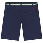 Boys Navy Blue Logo Shorts, 1, hi-res