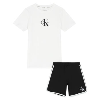 Boys White & Black Logo Pyjamas