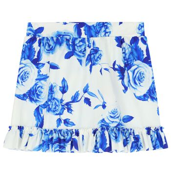 Girls White & Blue Floral Skirt