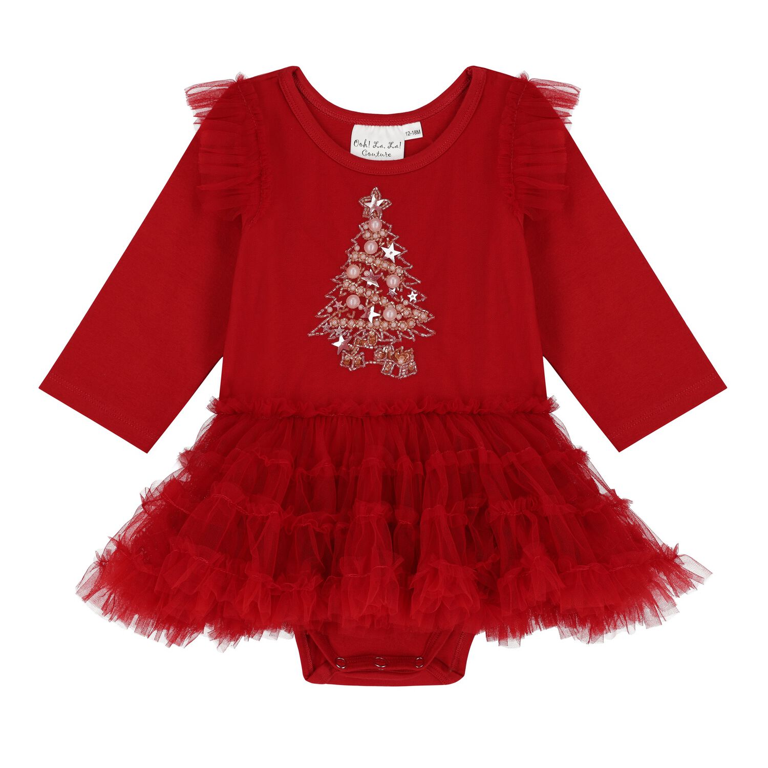 Baby Girls Red Festive Bodysuit Dress, 1, hi-res image number null