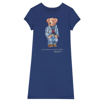 Girls Navy Bear Dress