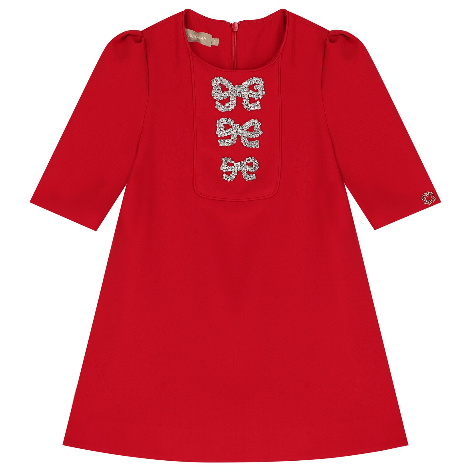 Girls Red Embellished Crepe Dress, 2, hi-res