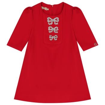 Girls Red Embellished Crepe Dress