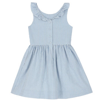 Girls Blue & White Striped Dress