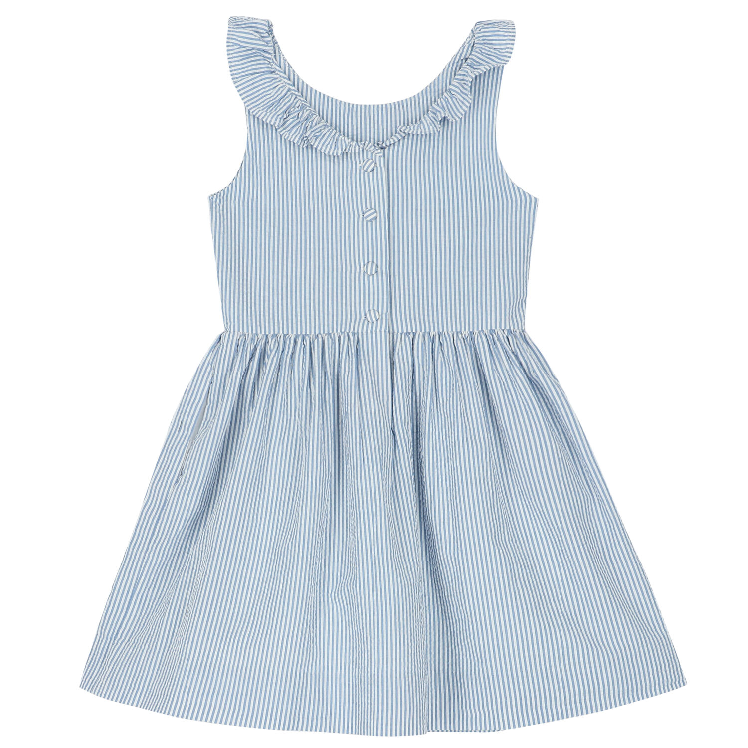 Girls Blue & White Striped Dress, 1, hi-res image number null