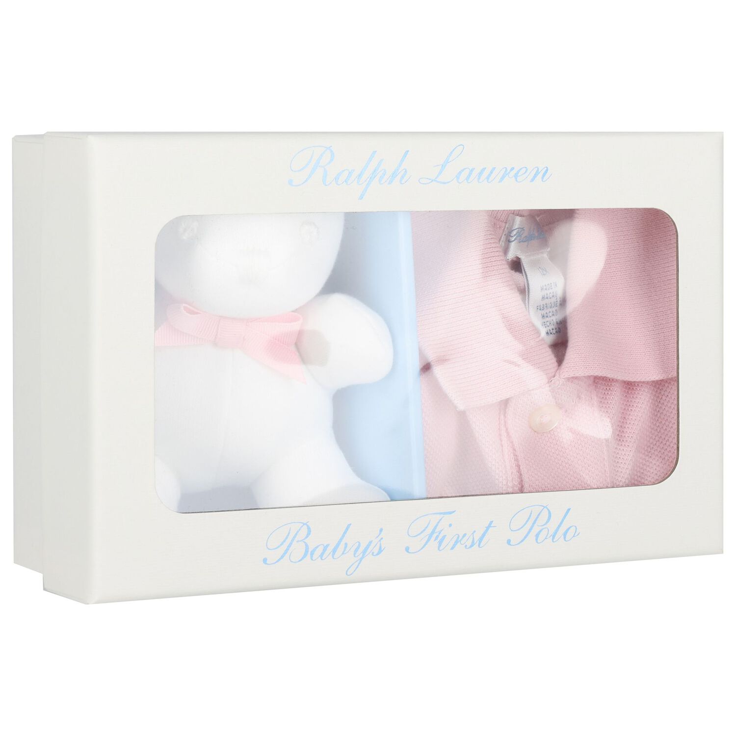 طقم هدايا قميص بولو وردي بشعار للرضع البنات, 1, hi-res