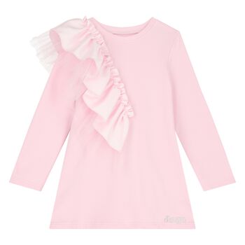 Girls Pink Logo Ruffled Dress