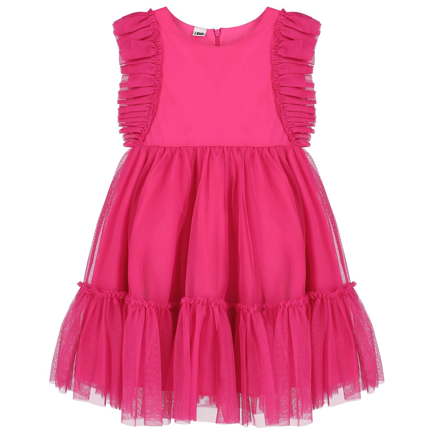 فستان بنات تول مكشكش باللون الوردي, 1, hi-res image number null