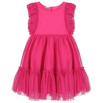 Girls Pink Ruffled Tulle Dress