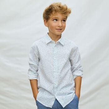 Boys White & Blue Long Sleeve Shirt