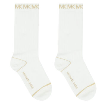 Girls White & Gold Logo Socks