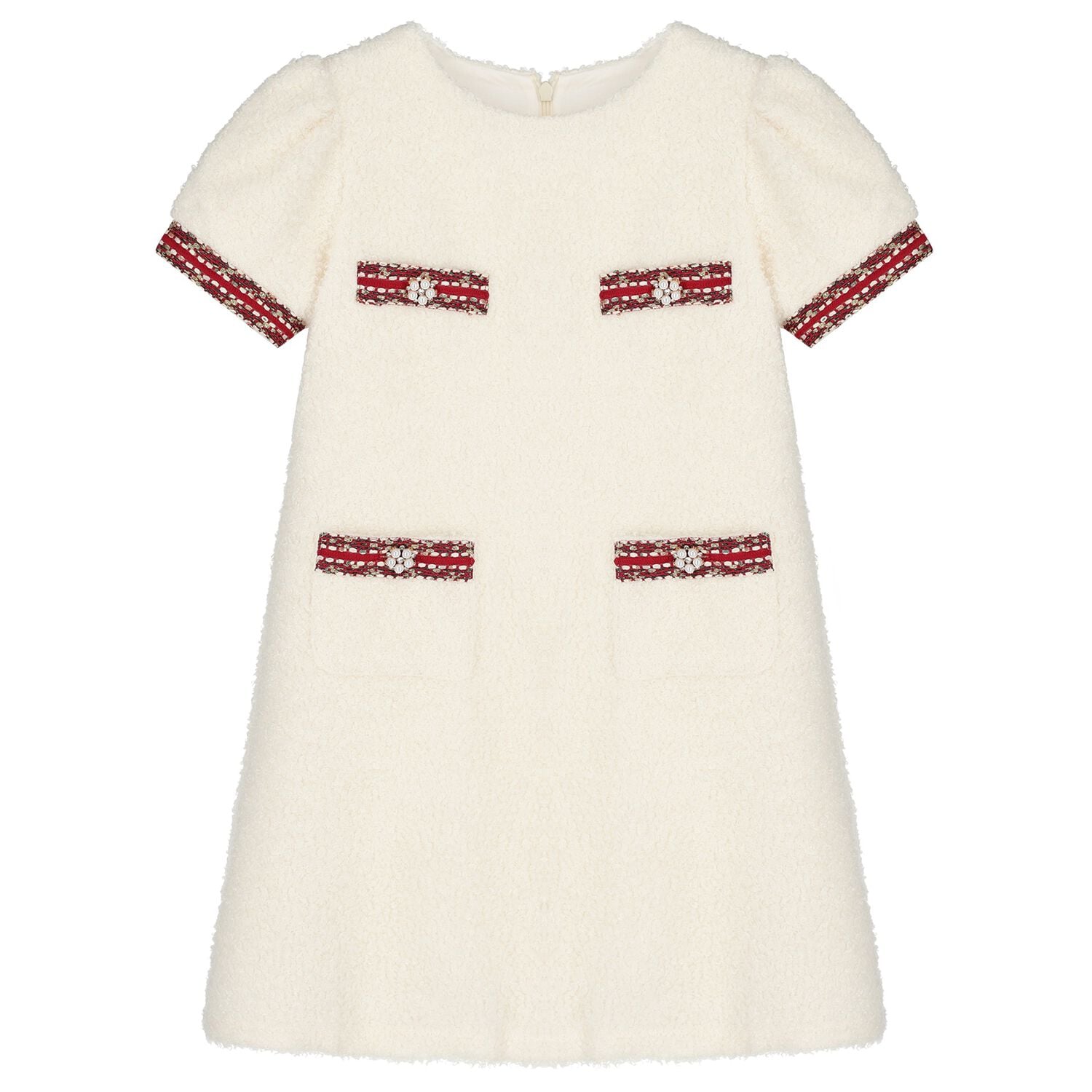 Girls Ivory Boucl&eacute; Dress, 1, hi-res