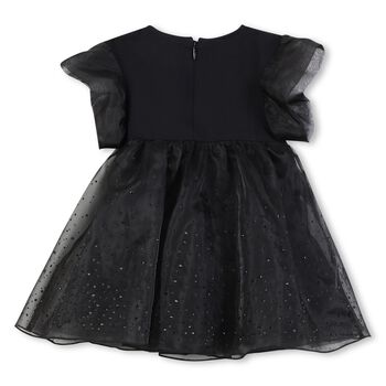 Girls Black Logo Organza Dress