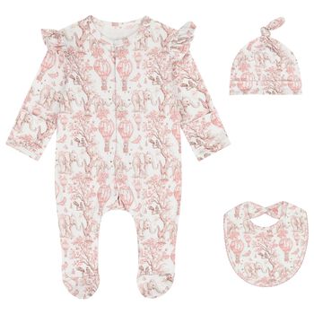 Baby Girls White & Pink Africa Babygrow Gift Set