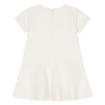 Younger Girls Ivory & Gold Logo Dress