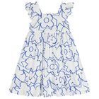 Girls White & Blue Flower Dress, 1, hi-res