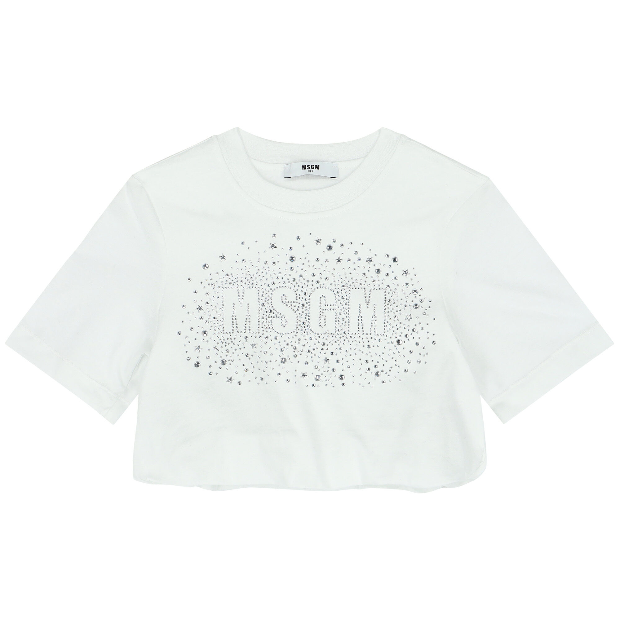 MSGM Girls White Embellished Logo Crop Top Junior Couture Oman