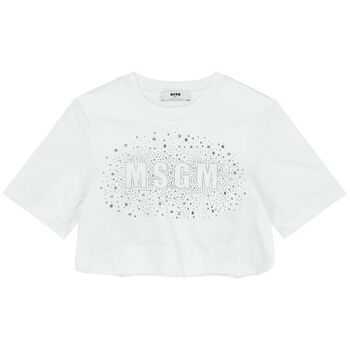 Girls White Embellished Logo Crop Top