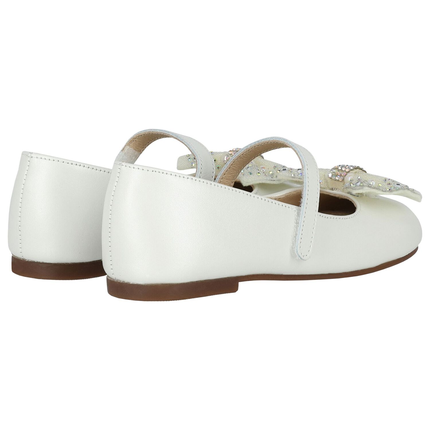Girls Ivory Ballerina Diamante Shoes, 1, hi-res image number null