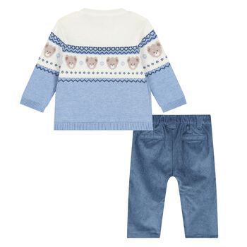Younger Boys Blue & Ivory Teddy Bear Trouser Set
