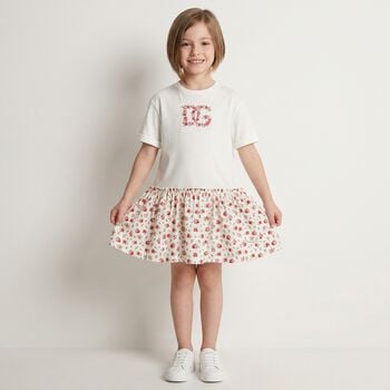 Girls White & Red Rose Dress
