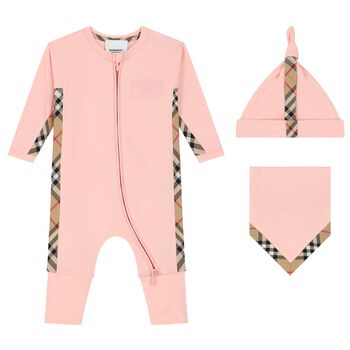 Baby Girls Pink & Beige Romper Gift Set