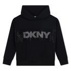 Girls Black Rhinestone Logo Hooded Top, 1, hi-res