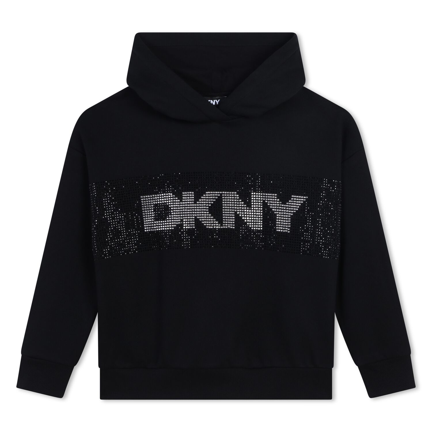 Girls Black Rhinestone Logo Hooded Top, 1, hi-res image number null