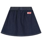 Girls Navy Blue Denim Logo Skirt, 1, hi-res