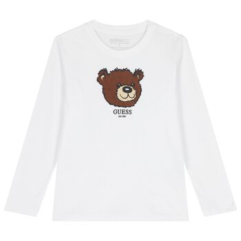 Guess Boys White Teddy Bear Long Sleeve Top, 1 Boys White Teddy Bear Long Sleeve Top