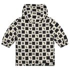 Younger Boys White & Black Ikonik Karl Reversible Puffer Jacket, 1, hi-res