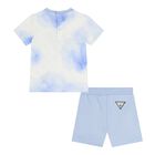 Baby Boys Blue & White Logo Shorts Set, 1, hi-res