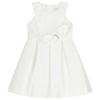 Girls White Scalloped Bow Dress