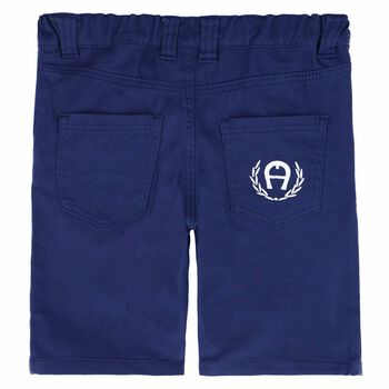 Boys Blue Logo Cotton Bermuda Shorts