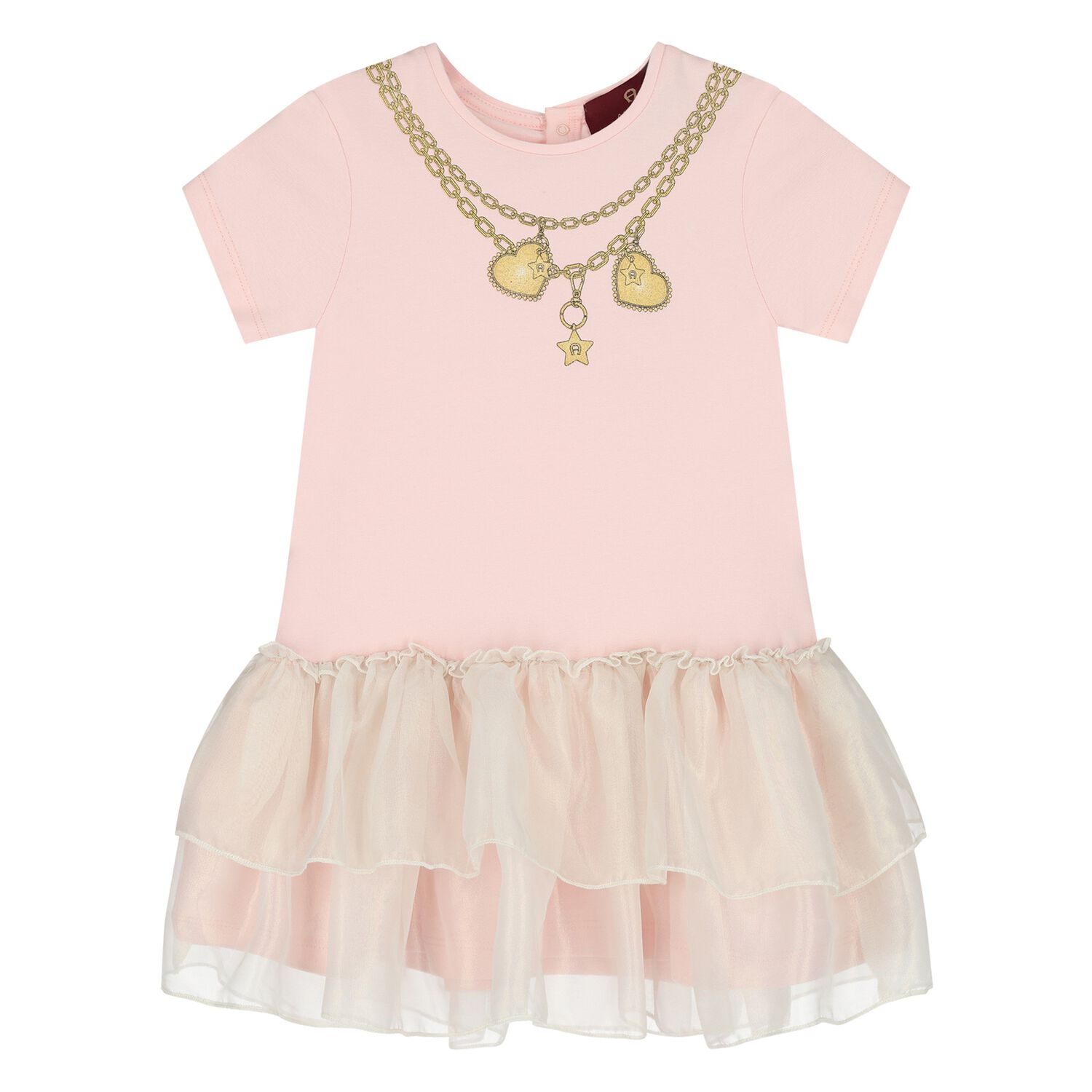 Younger Girls Pink Necklace Logo Dress, 2, hi-res
