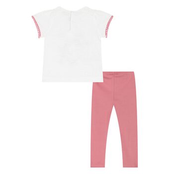 Younger Girls White & Pink Leggings Set