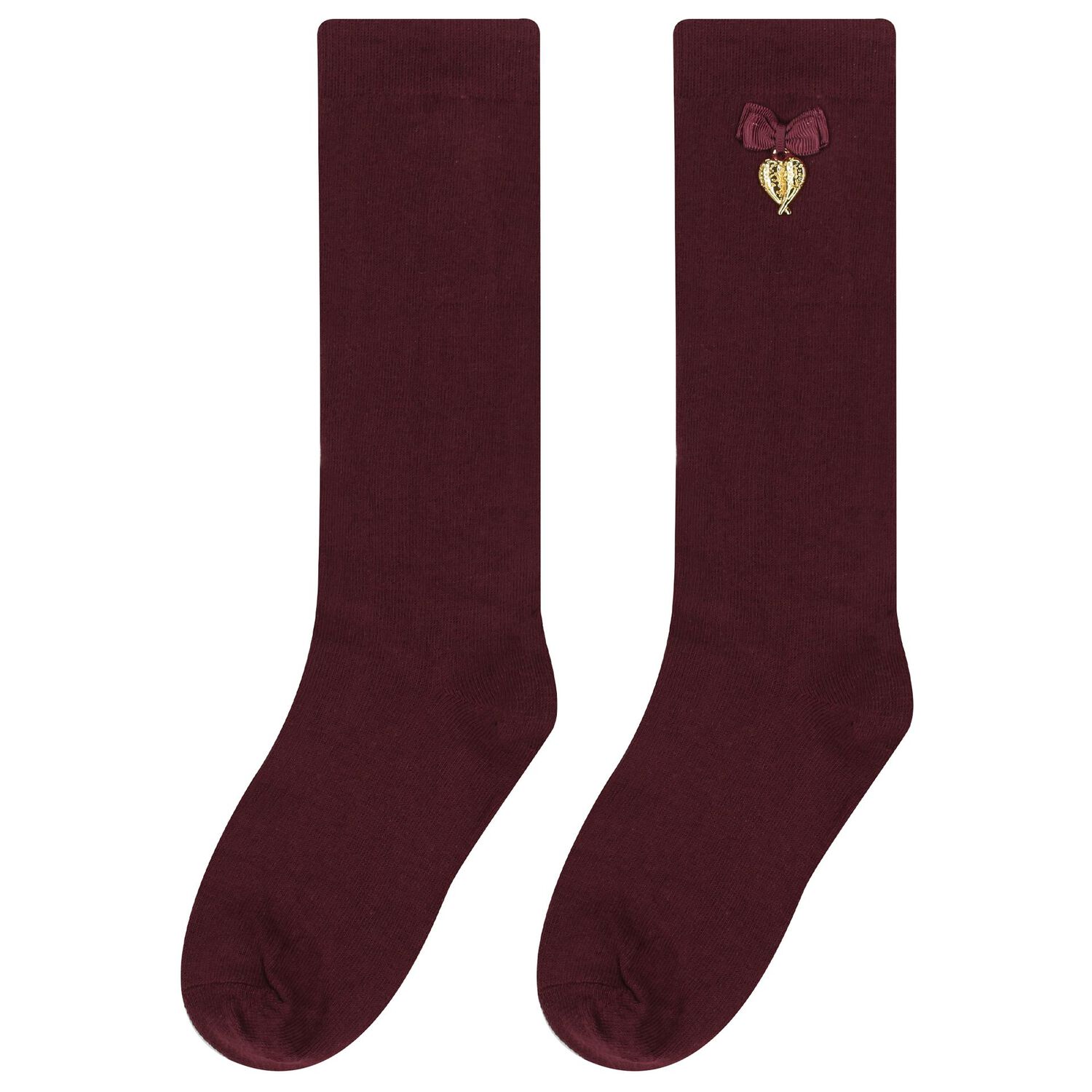 Girls Burgundy Bow Socks, 1, hi-res