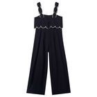 Girls Black Scalloped Wide Leg Trousers Set, 1, hi-res