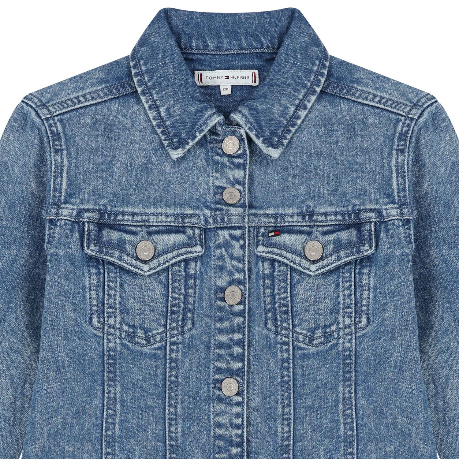 Girls Blue Denim Logo Dress, 1, hi-res image number null