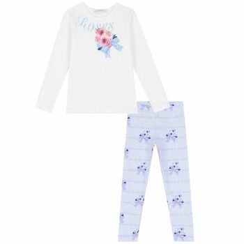 Girls White & Blue Floral Leggings